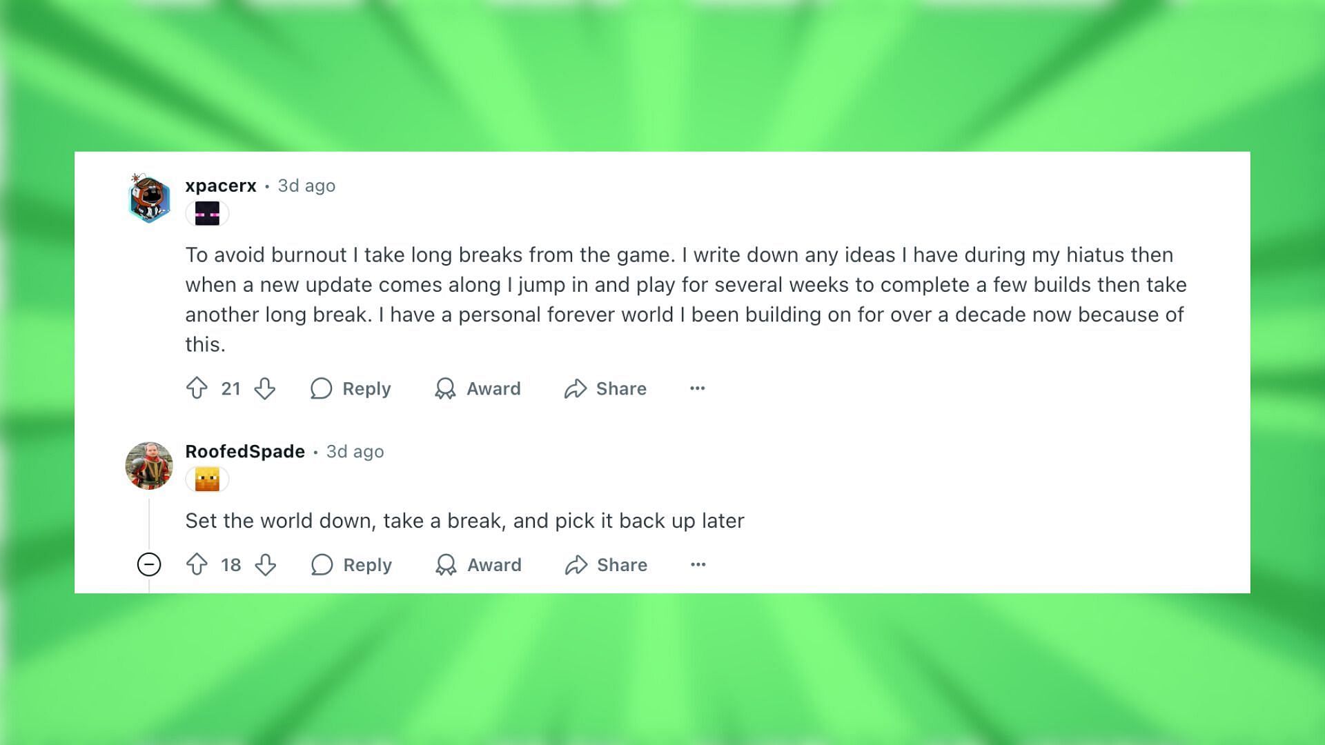Redditors give tips on how to avoid burnout while playing the game (Image via Reddit)